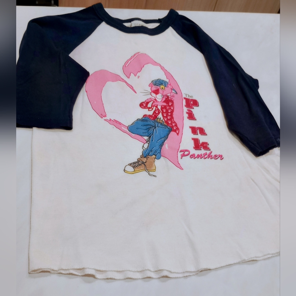 Pink Panther Junior Raglan Shirt - Black/White, By College Ware USA, Size XLarge